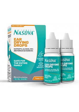Nasova Swimmer's Ear Drying Drops for Adults & Kids, Twin Pack – 2X 0.5 fl oz Bottles (15 ml Each) Clear Trapped Water After Any Water Activity, Relief for Water Clogged Ears
