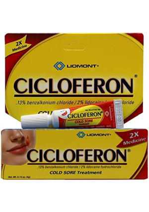Cicloferon Cold Sore Treatment Gel, Cold Sore Symptoms, Clear Gel, 0.14 Oz, Tube.