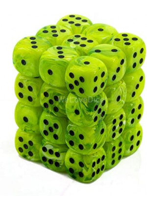 Chessex Dice d6 Sets: Vortex Bright Green with Black - 12mm Six Sided Die (36) Block of Dice (1-Pack)