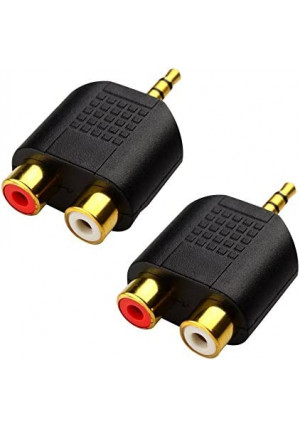 CERRXIAN LEMENG (2-Pack of) Gold Plated 3.5mm Stereo to 2-RCA Male to Female Adapter,Audio Splitter Adapter, Dual RCA Jack Adapter