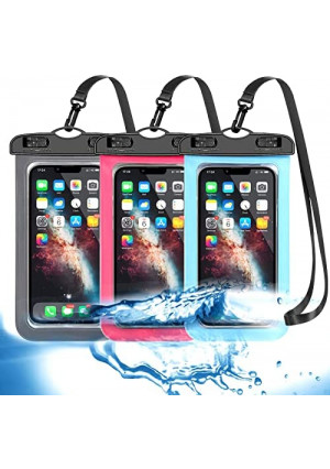 3 Pack Blue Pink Black Universal Waterproof Phone Pouch,Large Phone Waterproof Case Dry Bag IPX8 Outdoor Sports for iPhone 13 12 11 Pro Max XS Max XR X 8 7 SE, Samsung S21 S20 S10,Note,Up to 6.7"