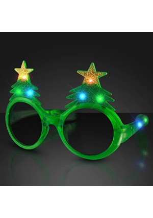 Glitter Christmas Tree Light Up Flashing LED Sunglasses