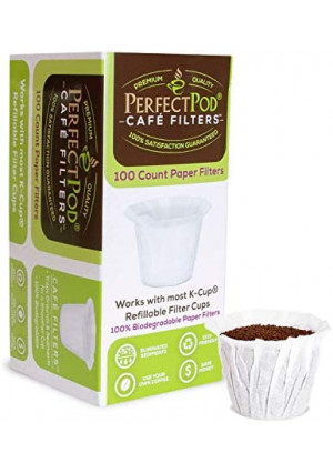 Cafe Filters Paper Liners for Reusable K Cup Coffee Pods by Perfect Pod - Fits All Brands, Compatible With All Refillable Capsules - Disposable Paper Filters (100-Ct)
