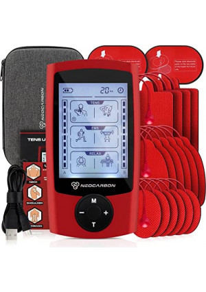 Dual Channel TENS EMS and Relax Muscle Stimulator, Electronic Pulse Massager Unit, 16 Electrode Pads, Travel Case