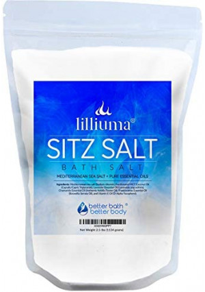 Sitz Bath Salt 40 Ounces Mediterranean Sea Salt with Lavender, Chamomile, and Frankincense Essential Oils, Natural Sitz Soak Ingredients