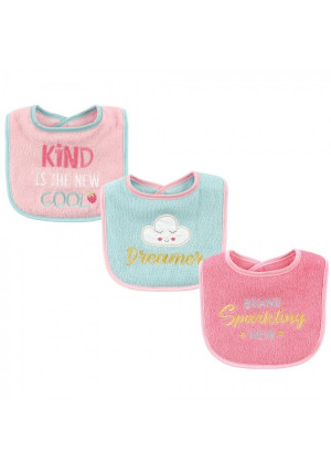Luvable Friends Baby Girl Cotton Drooler Bibs with Fiber Filling 3pk, Dreamer, One Size