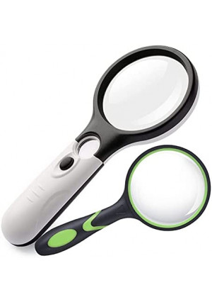 (2 Pcs) GOTDYA Magnifying Glass with Light,3X 45X Illuminated LED Magnifier,Handheld Lighted Magnifying Glasses for Seniors and Low Vision Easier to Reading Fine Prints, Map and Jewelry