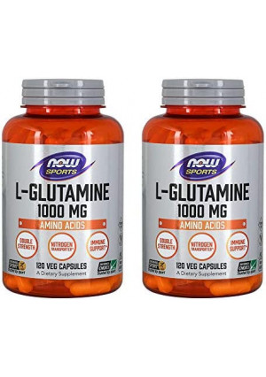 Now Foods L-Glutamine, Double Strength, 1000 mg, 120 Capsules, 2 Pack