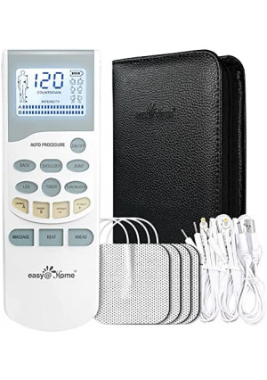 Easy@Home Rechargeable TENS Unit Professional Grade Electronic Pulse Massager - Backlit LCD Display, Leather storage bag, Powerful Pulse Intensity, 510K Cleared, FSA Eligible OTC Home Use, EHE012PRO