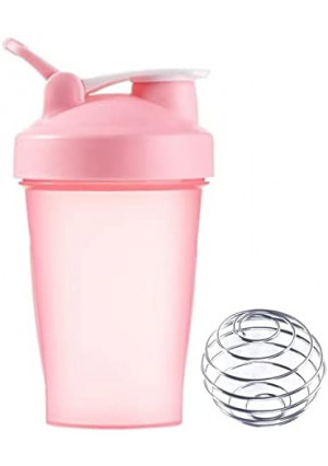 Protein Shaker Bottle Blender w. Classic Loop Top & Stainless Whisk Ball, Classic Shaker Bottle, Kitchen Water Bottle, Small Shaker Bottle w. BPA free, Best for Protein Powder Mix. (Pink,16oz)