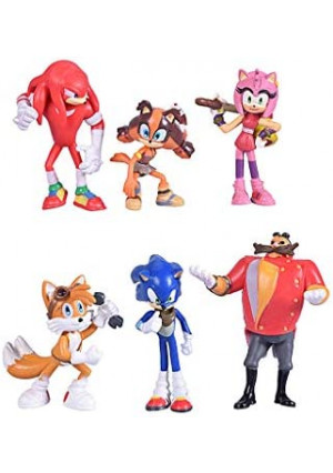 Max Fun Set of 6pcs Sonic The Hedgehog Action Figures, 5-7cm Tall Cake Toppers-Collect Sonic, Knuckles, Tails, Amy and Evil Dr. Eggman