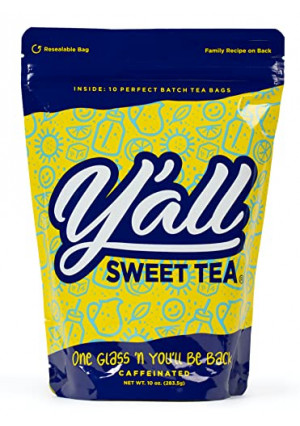 Y'all Sweet Tea - Resealable Pack of 10 Perfect Batch Tea Bags - One Gallon Size (Caffeinated) - Makes The Best Southern Sweet Tea