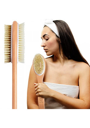 Coya Glow Body Brush for Dry and Wet Brushing, Best Long Handle Dual-Sided Brush for Exfoliating Your Skin, Effectively Reduce Cellulite and Increase Lymphatic Flow