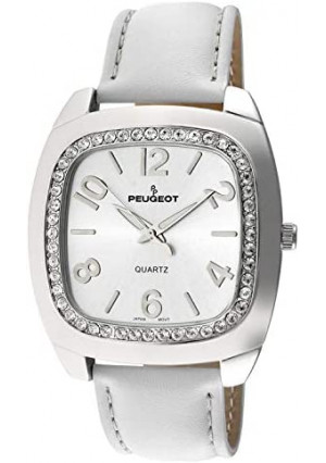 PP Peugeot Women's Crystal Bezel Boyfriend Size Watch, Easy to Read Dial with Colorful Leather Strap