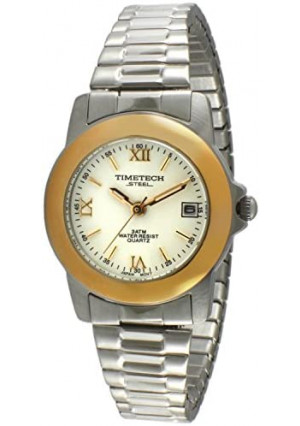 Timetech Women’s Two Tone Nurses Watch with Expansion Flex Stainless Steel Band with Calendar.