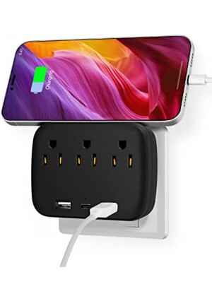 Outlet Extender, Surge Protector, Converter Multi-Plug Outlet Splitter with USB C Ports, USB Wall Charger for Home Office Accessories, Dorm Room Essentials Black
