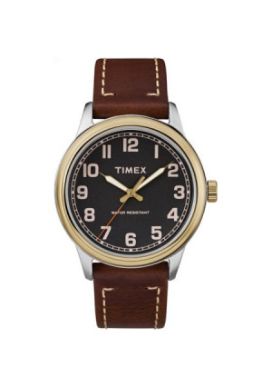 Timex Men's New England Black Dial Watch, Brown Leather Strap