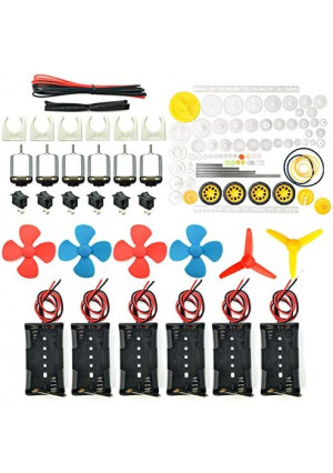 EUDAX 6 set Rectangular Mini Electric 1.5-3V 24000RPM DC Motor with 84 Pcs Plastic Gears,Electronic wire, 2 x AA Battery Holder ,Boat Rocker Switch,Shaft Propeller for DIY Science Projects