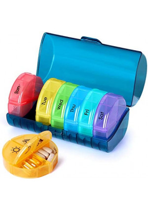 Super Large Weekly Pill Organizer 4 Times a Day, Pill Box with Outer Case, Pill Case for Travel,Weekly Pill Dispenser and Reminder(Emerald Green)