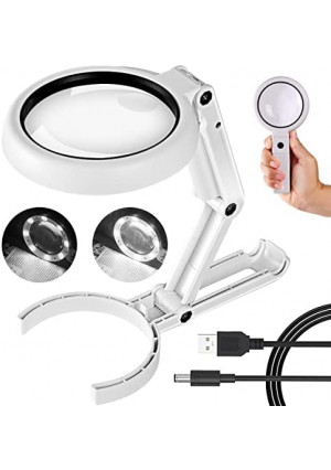 Magnifying Glass with Light and Stand - 2 in 1 Lightweight Magnifier with Light and Stand & Two-level Dimming Suitable for Reading, Repair, Needle Crafts, Puzzle & Hobby Fans