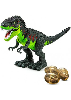 Toysery T-Rex Walking Dinosaur Toy with Simulated Flame Spray, Realistic Sounds and Red Fire Lights on Eyes