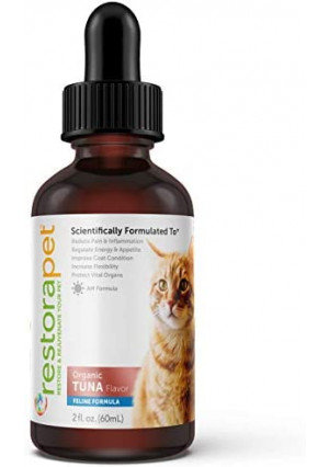 RestoraPet Organic Cat Supplement | Healthy & Safe Antioxidant Liquid Drops | Anti-Inflammatory Multi-Vitamin | Increases Mobility & Energy | Cat Joint Supplement | Tuna Flavored