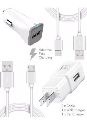 Ixir ZTE Open C Charger Micro USB 2.0 Cable Kit by Ixir - {Wall Charger + Car Charger + 2 Cable} True Digital Adaptive Fast Charging uses dual voltages for up to 50% faster charging!