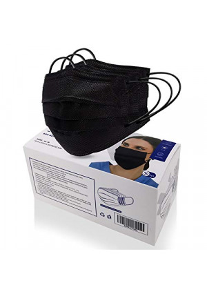 MSAAEX 50 Pcs Disposable 4-ply Non-woven Face Mask, Black Masks