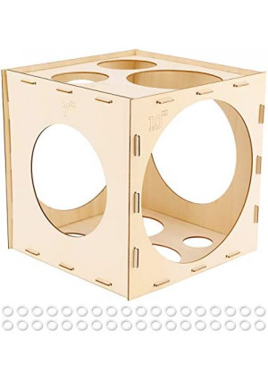 Worown 11 Holes Collapsible Wood Balloon Sizer Box Cube, Balloon Size Measurement Tool for Balloon Decorations, Balloon Arches, Balloon Columns (2-10 Inch)