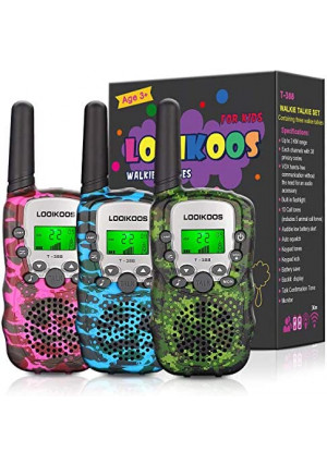 LOOIKOOS Walkie Talkies for Kids, 3 KMs Long Range Children Walky Talky Handheld Radio Kid Toy Gifts for Boys and Girls 3 Pack