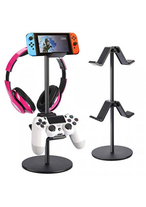 Controller Holder 2 Tier, Game Headphone Stand for Desk Gamepad Storage Organizer Multiple Adjustable Headset Hanger Fit for Ps4 PS4 STEAM PC Nintendo Switch Xbox Gaming Accessory