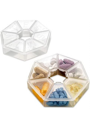 MEDca Weekly Pill Organizer Clear 7-Sided Pill Reminder, Round Shaped Pack of 2