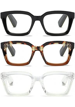 3 Pack Oversize Square Design Reading Glasses for Women, Blue Light Blocking Reader