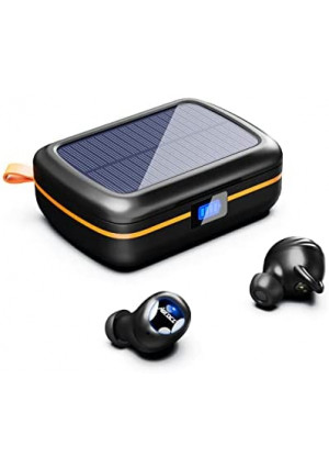 ABFOCE True Wireless Earbuds, TWS Bluetooth 5.1 Headphone, 160H Playtime, IPX6 Waterproof, with Solar Charging Case and USB-C Fast Charge, Hi-Fi Stereo Sound Earphone for Sport/Work