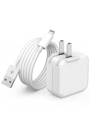 iPad Charger, iPhone Charger [Apple MFi Certified] 12W USB Wall Charger Foldable Portable Travel Plug with 6.6FT Lightning Cable Compatible with iPhone, iPad, iPad Mini 1/2/3/4/5, iPad Air 1/2/3