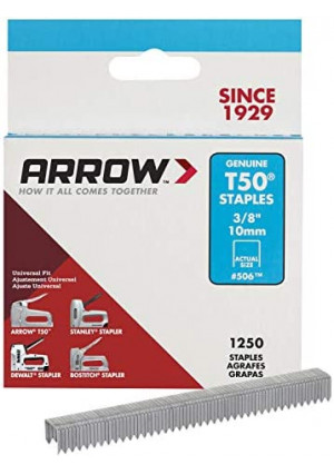 Arrow 506 Heavy Duty T50 3/8-Inch Staples for Upholstery, Construction, Furniture, Crafts, 1250-Pack