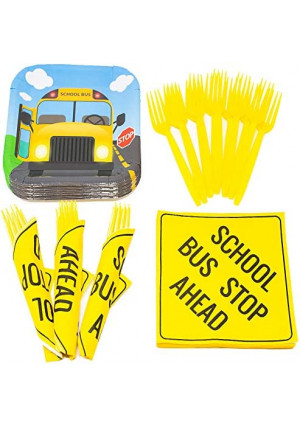 School Bus Value Party Supplies Pack (For 16 Guests), School Bus Party Supplies, Back To School Decorations, Kindergarten Graduation, Bus Wheels Theme Party, Bus Party Plates, Blue Orchards