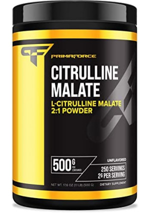 PrimaForce L-Citrulline Malate Powder, Unflavored Pre Workout Supplement, 500 grams - Energy Support, Aids Recovery, Enhances Strength Performance – Vegan, Non-GMO