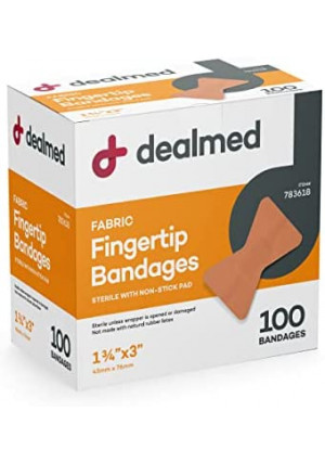 Dealmed Fabric Fingertip Flexible Adhesive Bandages – 100 Count (1 Pack) Bandages with Non-Stick Pad, Latex Free, Wound Care for First Aid Kit, 1 3/4" x 3"
