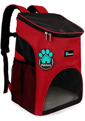 PetAmi Premium Pet Carrier Backpack for Small Cats and Dogs | Ventilated Design, Safety Strap, Buckle Support | Designed for Travel, Hiking & Outdoor Use (Red)