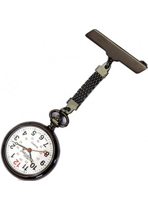 NW-Pro Lapel Nurse Watch - Large White Dial - Water Resistant - Braided - Gunmetal