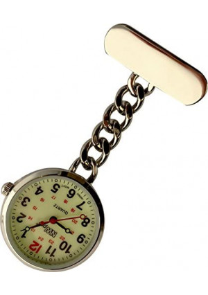 NW-Pro Lapel Nurse Watch - Large Glow-in-The-Dark Dial - Water Resistant - Chained