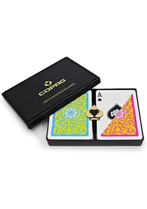 Copag 1546 Neoteric Design 100% Plastic Playing Cards, Poker Size Yellow/Pink/Blue Double Deck Set (Regular Index)