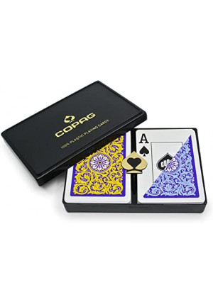 Copag 1546 Neoteric Design 100% Plastic Playing Cards, Poker Size Yellow/Blue Double Deck Set (Jumbo Index)