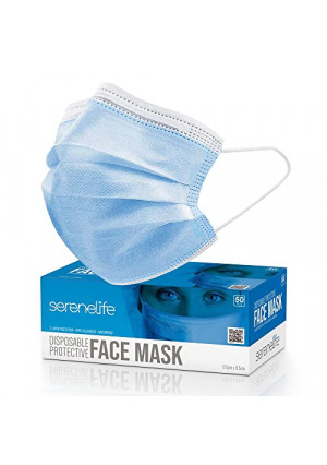50 PCS Disposable Face Masks - 3 Layer Protection Breathable Face Masks, For Dust Covering, Protective Dust Filter, PPE Safety Mouth Cover, and Nose Shield - SereneLife