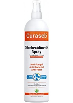 Curaseb Medicated Chlorhexidine 4% Spray for Dogs & Cats – Relieves Skin Infections, Paw Licking, Hot Spots, Allergies and Acne with Soothing Aloe Vera – Maximum Veterinary Strength