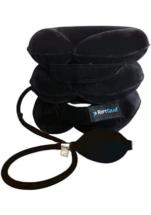 RiptGear Cervical Neck Traction Device - Inflatable Neck Support Neck Stretcher - Pillow for Pain Relief, Collar for Spinal Posture, Neck Support Pillow, Posture Corrector & Neck Decompression