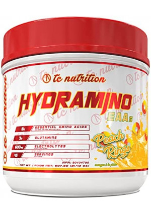 Hydramino EAA + BCAA Powder - Essential Amino Acids Supplement & Electrolyte Powder for Recovery, Strength, & Hydration, 7g BCAAs, 8g EAAs, 600mg Electrolytes, More. 45 Serv (Vegan, Peach Rings)
