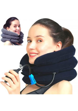 Cervical Neck Traction Device and Neck Brace by MEDIZED, Adjustable Neck Support and Neck Stretcher for Spine Alignment and Neck Pain Relief, USA Design (Smart Blue)