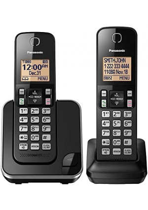Panasonic Expandable Cordless Phone System with Amber Backlit Display – 2 Handsets – KX-TGC352B (Black)